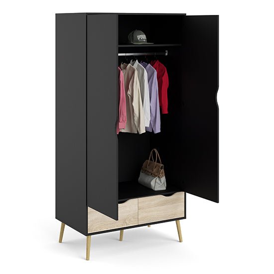 CHOICEWARDROBE Nuvell 2-door wardrobe in black and oak with pull-out drawers and internal hanging rail.