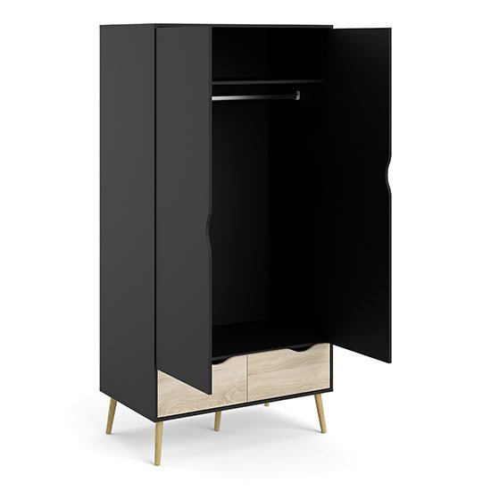 CHOICEWARDROBE Nuvell black and oak 2-door wardrobe with drawers and hanging rail