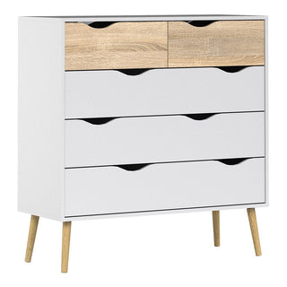 The CHOICEWARDROBE Okla 3 Piece Bedroom Set includes a 2 door wardrobe, 4 drawer chest, and bedside table in white & oak with a Scandinavian minimalist design—part of Furniture in Fashion’s white and oak range.