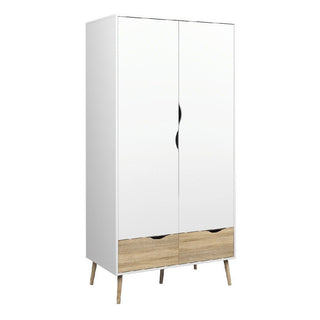 The CHOICEWARDROBE Okla 3 Piece Bedroom Set features a two-door wardrobe, four-drawer chest, and bedside table in white and oak with a Scandinavian minimalist design—ideal for creating a stylish, modern bedroom.