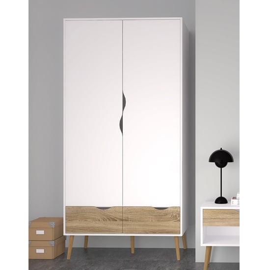 CHOICEWARDROBE Oklo 2-door, 2-drawer wardrobe in white and oak with tapered legs