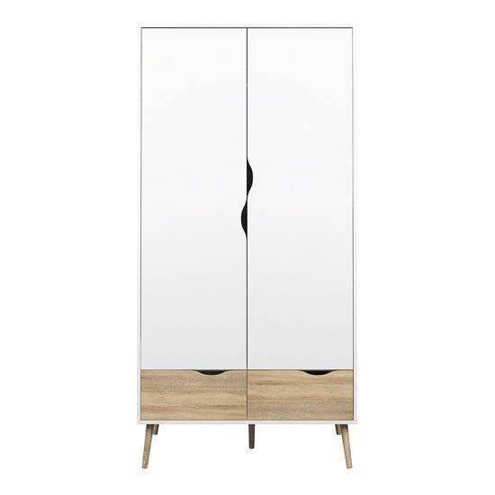 CHOICEWARDROBE Oklo 2-door, 2-drawer Scandinavian white and oak wardrobe with tapered legs