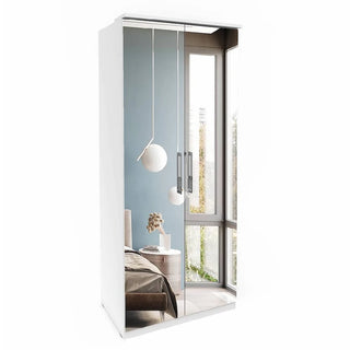 The CHOICEWARDROBE Olathe 2 Door Mirrored Wardrobe in a white finish adds space-saving style to small bedrooms, reflecting the cozy décor and brightening your room—perfect storage at just 90cm wide.