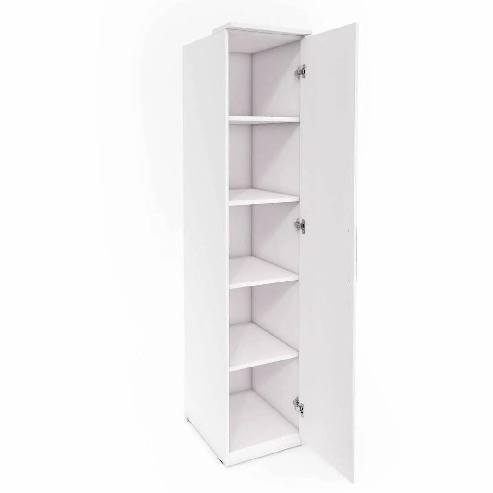 CHOICEWARDROBE Olathe Slim 45cm white wardrobe with one open mirrored door and four shelves.