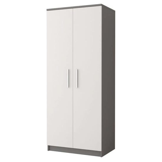 CHOICEWARDROBE Orlan 80cm wide 2 door wardrobe, grey frame with white doors.