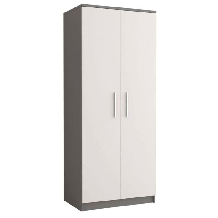 CHOICEWARDROBE Orlan 2 door hinged wardrobe with grey frame and white doors.