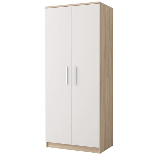 2-door hinged wardrobe, white doors, Sonoma Oak frame, brushed steel handles