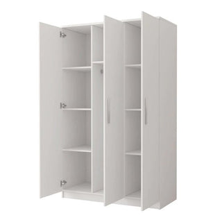 The CHOICEWARDROBE Orlan 3 Door Wardrobe in matt white features hinged doors, a hanging rail, ample shelving, and silver handles for a modern look—ideal for stylish UK bedrooms with uncluttered décor.
