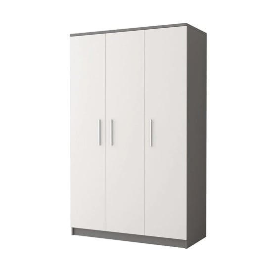 CHOICEWARDROBE Orlan 120cm wide 3-door hinged wardrobe in matt white with grey frame