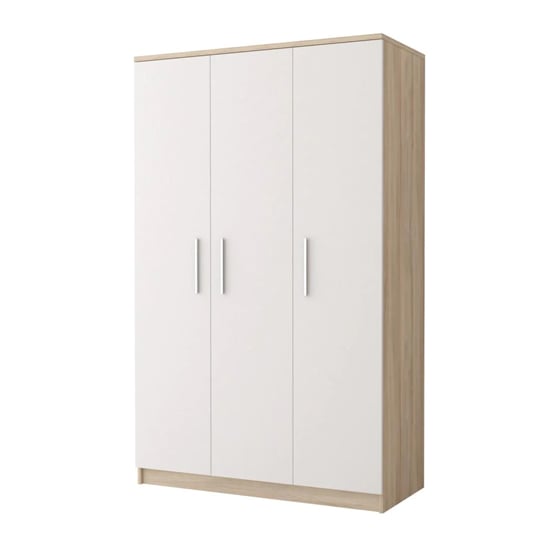CHOICEWARDROBE Orlan 3 door wardrobe, matte white doors with Sonoma oak frame