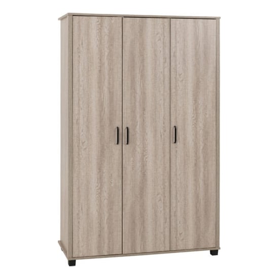 CHOICEWARDROBE Oxnard 3-door wardrobe in light oak with black handles