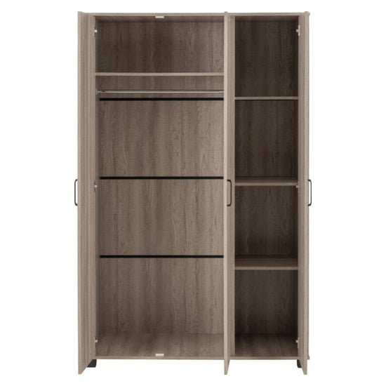 CHOICEWARDROBE Oxnard 3 Door Light Oak Wardrobe with hanging rail and shelves - open view
