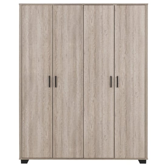 CHOICEWARDROBE Oxnard 4-door light oak effect wooden wardrobe with black handles and feet.