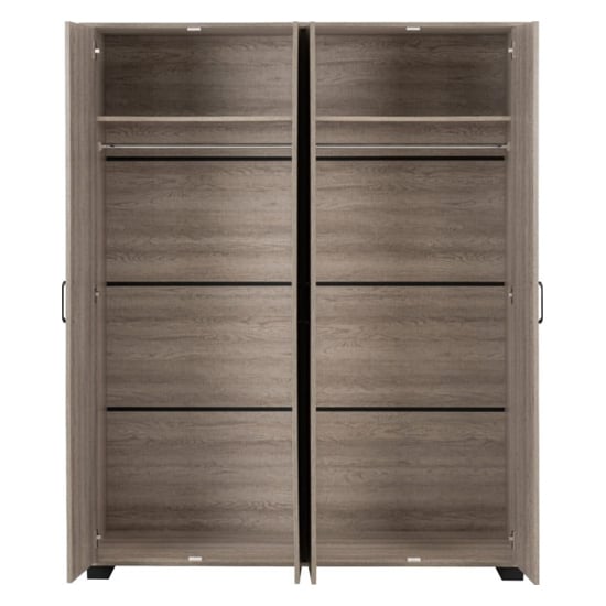 CHOICEWARDROBE Oxnard 4-door light oak wooden wardrobe with visible hanging rails and shelves.