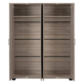 The CHOICEWARDROBE Oxnard 4 Door Wooden Wardrobe in light oak finish offers full hanging and shelving storage with a modern, durable design and visible grain pattern—ideal for spacious, organized bedrooms.