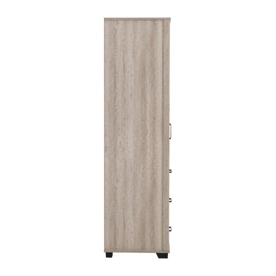 CHOICEWARDROBE Oxnard 80cm single door light oak wardrobe with drawers, side view.