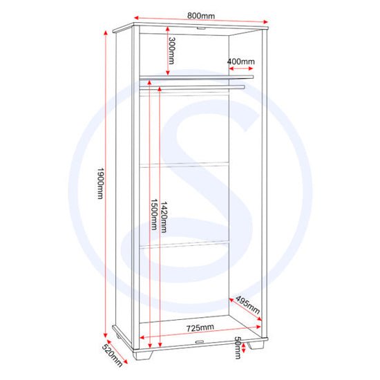 Line drawing of CHOICEWARDROBE Oxnard 2 door wardrobe in light oak effect finish.