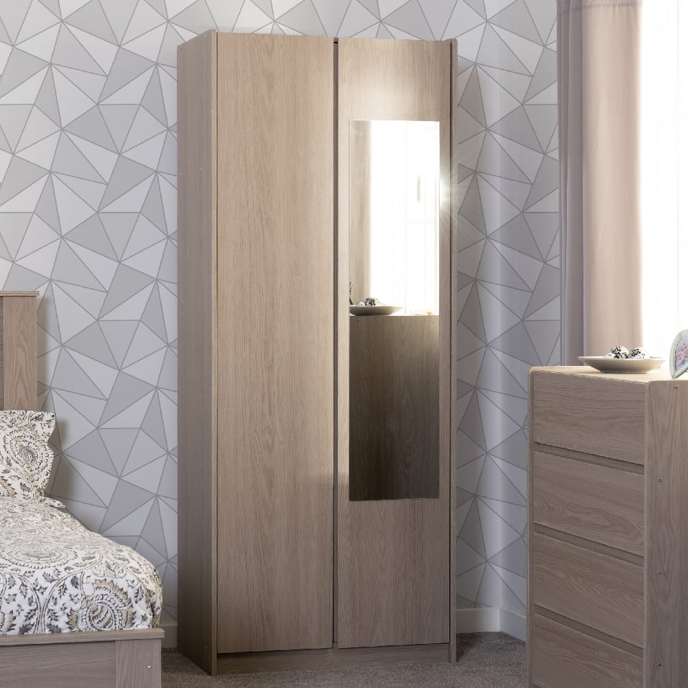 Sonoma Oak 2-door wardrobe with a mirrored panel on the right door.