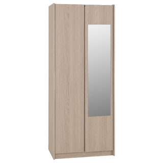 The CHOICEWARDROBE Palmyra is a modern 2-door mirrored wardrobe in Sonoma Oak, featuring space-saving sliding doors, a full-length mirror, hanging rail, and shelf storage—all in an 80cm sleek design.