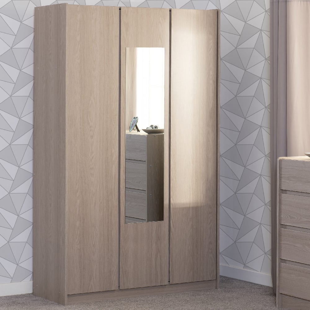 CHOICEWARDROBE 3-door mirrored wardrobe in Sonoma Oak finish with full-length centre mirror.