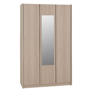 The CHOICEWARDROBE Palmyra 3 Door Mirrored Wardrobe in a 120cm Sonoma Oak finish features a full-length mirror, shelves, and hanging rails. Its modern design offers discreet bedroom storage with smooth finishes and no visible handles.