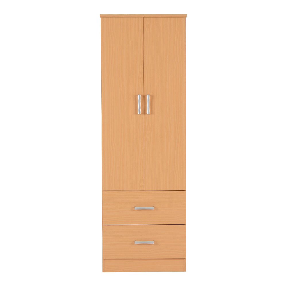 CHOICEWARDROBE Pana beech finish two-door wardrobe with three drawers.