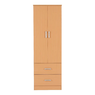 The CHOICEWARDROBE Pana 3 Piece Wooden Bedroom Furniture Set in beech finish includes a 2 door wardrobe, 3 drawer chest, and bedside cabinet—stylish additions to any bedroom. Photographed against a white background.