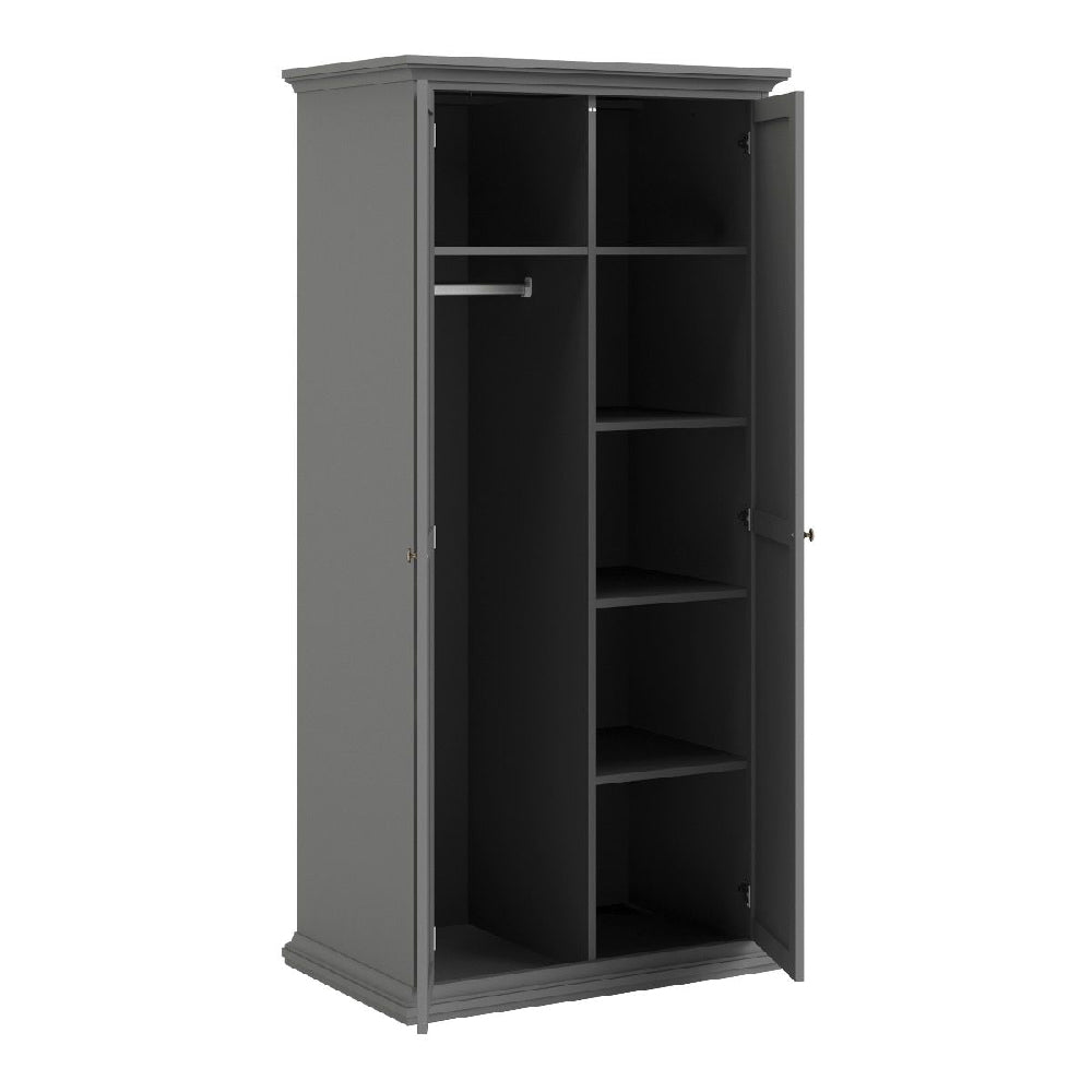 CHOICEWARDROBE Parayo charcoal grey 2-door wardrobe: Shaker style with brass handles, ample storage.