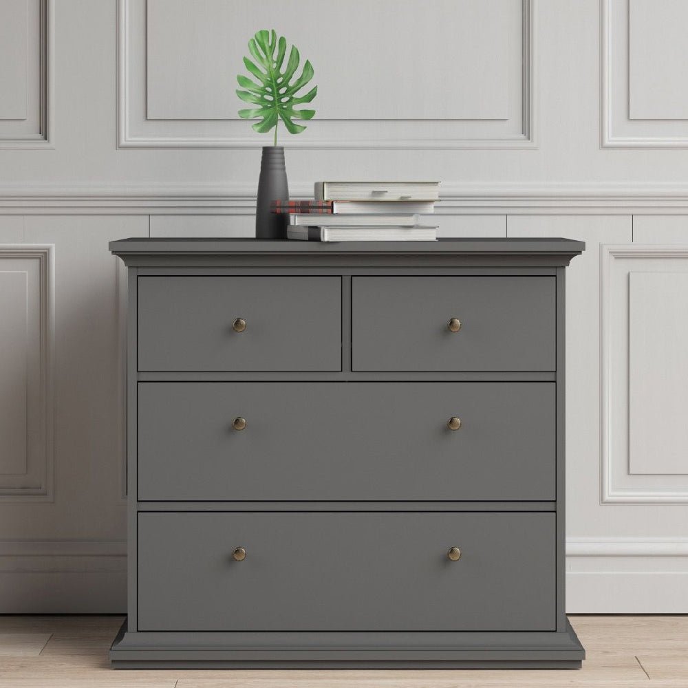 CHOICEWARDROBE Parayo charcoal grey 3-drawer chest, shaker style with brass handles