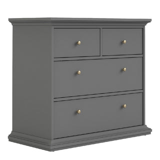 The CHOICEWARDROBE Parayo 3 Piece Bedroom Set features a shaker-style charcoal grey chest with three drawers and brass handles, pairing seamlessly with any bedroom décor or wardrobe.