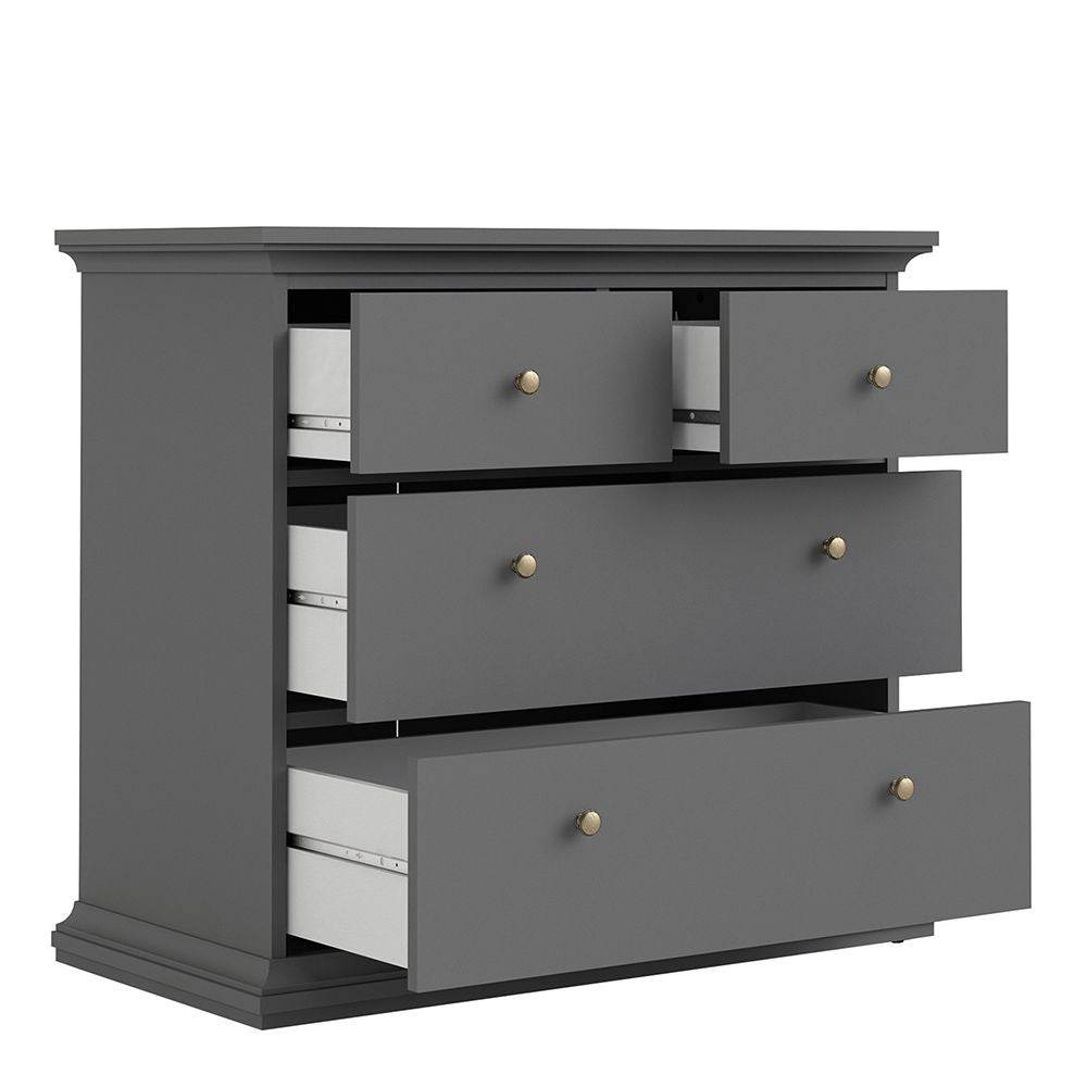 Charcoal Grey 3-Drawer Chest - Shaker Style with Brass Handles | CHOICEWARDROBE