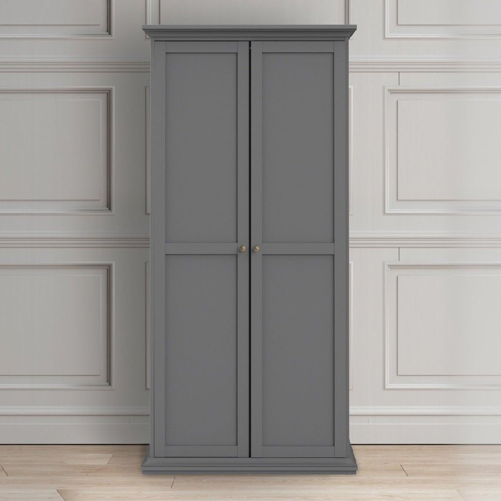 CHOICEWARDROBE Charcoal Grey Shaker 2-Door Wardrobe with Brass Handles