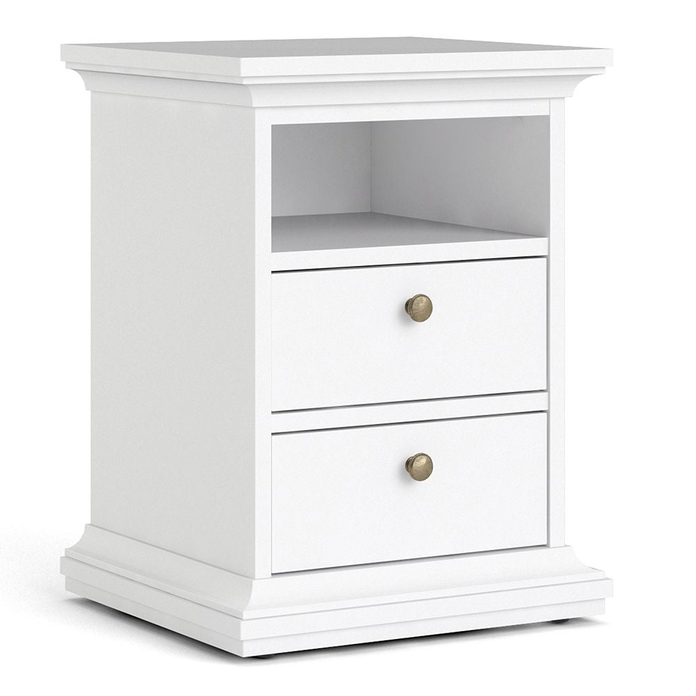White bedside table, nightstand with drawer from CHOICEWARDROBE Parayo collection | Classic traditional design