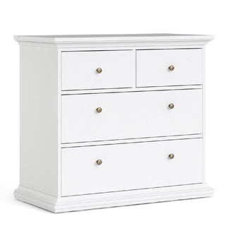 The CHOICEWARDROBE Parayo Wooden 3 Piece Bedroom Set in classic white includes a 2-door wardrobe, chest of drawers, and bedside table—an elegant traditional storage suite with a simple design and molded edges.