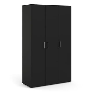 The CHOICEWARDROBE Parker Black 3 Door Wardrobe, with sleek metal handles and a smooth modern finish, stands on a white background—an ideal bedroom storage solution.