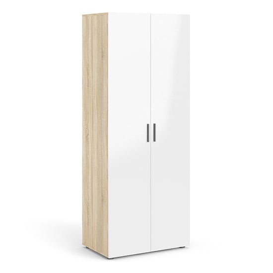 CHOICEWARDROBE Parker 2-door wardrobe: high-gloss white front, oak-effect sides.