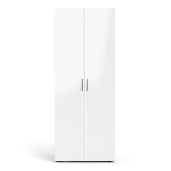 White 2-door wardrobe with oak sides and silver handles