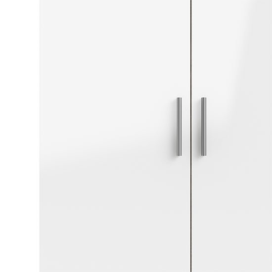 CHOICEWARDROBE Parker white gloss 2-door wardrobe close-up with silver bar handles