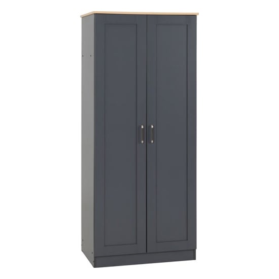 CHOICEWARDROBE Parnu charcoal grey two-door wardrobe with oak effect top.