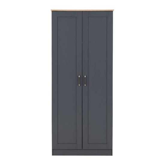 CHOICEWARDROBE Parnu 2 door charcoal grey wardrobe with oak effect top