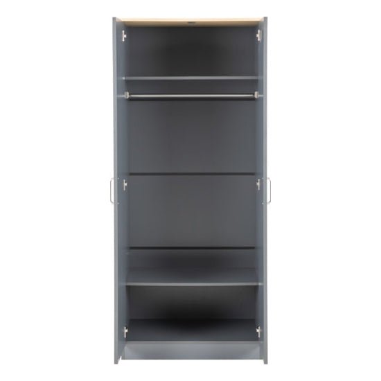 CHOICEWARDROBE Parnu 2-door charcoal grey wooden wardrobe with oak effect top