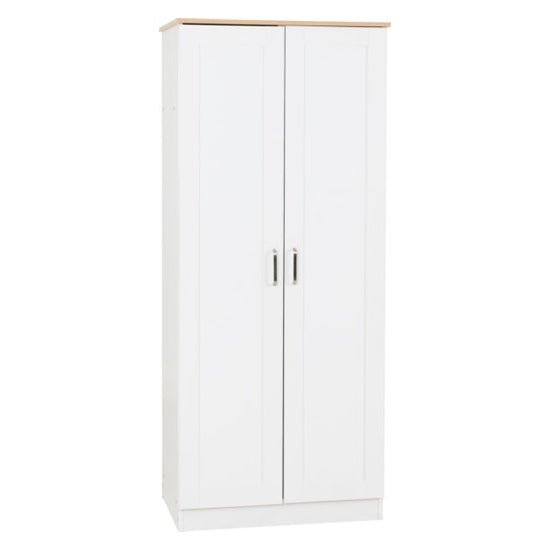 White oak effect 2 door wardrobe with hanging rail and shelf
