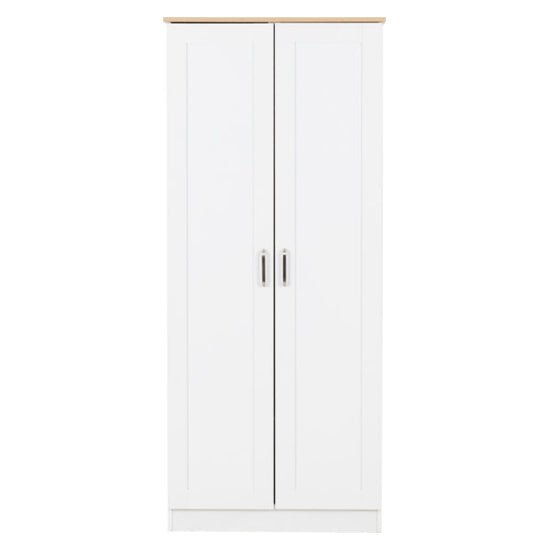 CHOICEWARDROBE Parnu 2 door wardrobe in white and oak finish, front view.