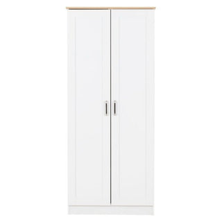 The CHOICEWARDROBE Parnu 2 Door Wooden Wardrobe in White & Oak Finish features a compact 80cm design with a hanging rail and shelf, offering modern Scandinavian-style bedroom storage, shown against a plain white background.