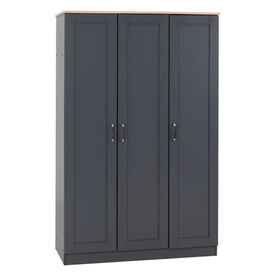 CHOICEWARDROBE Parnu 3-door wardrobe in grey & oak, modern panelled design with hanging rail and shelving.