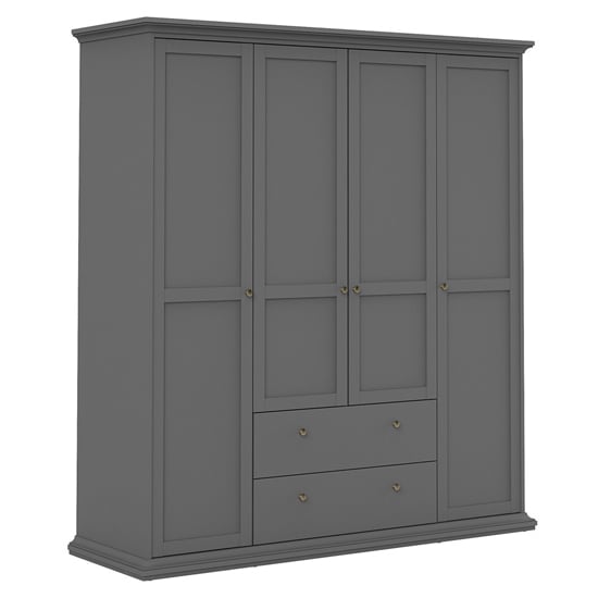 CHOICEWARDROBE 200cm matt grey Shaker wardrobe with 4 paneled doors and 2 drawers.