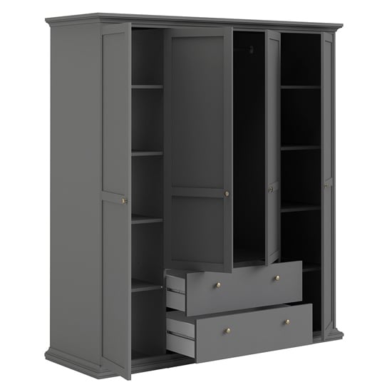 CHOICEWARDROBE Paroya matt grey 4-door 2-drawer panelled wooden wardrobe