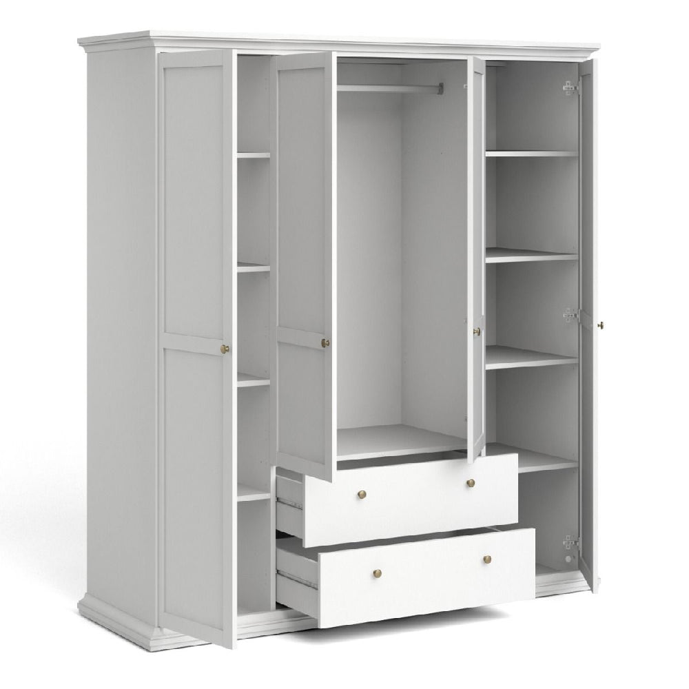 CHOICEWARDROBE Paroya white 4-door, 2-drawer wardrobe interior with shelves and hanging rail