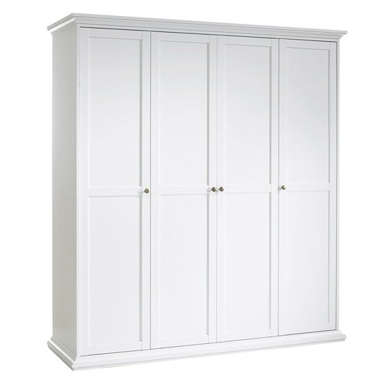 CHOICEWARDROBE Paroya four door white wooden wardrobe with panel detailing