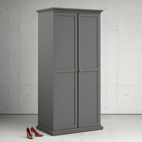 CHOICEWARDROBE Paroya 2 door matt grey wooden wardrobe with brass handles